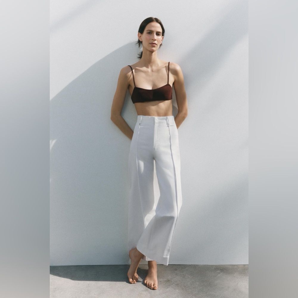 NWT Zara Wide Leg Tailored White Denim Jeans Size EU 40 US 8 - Picture 2 of 13